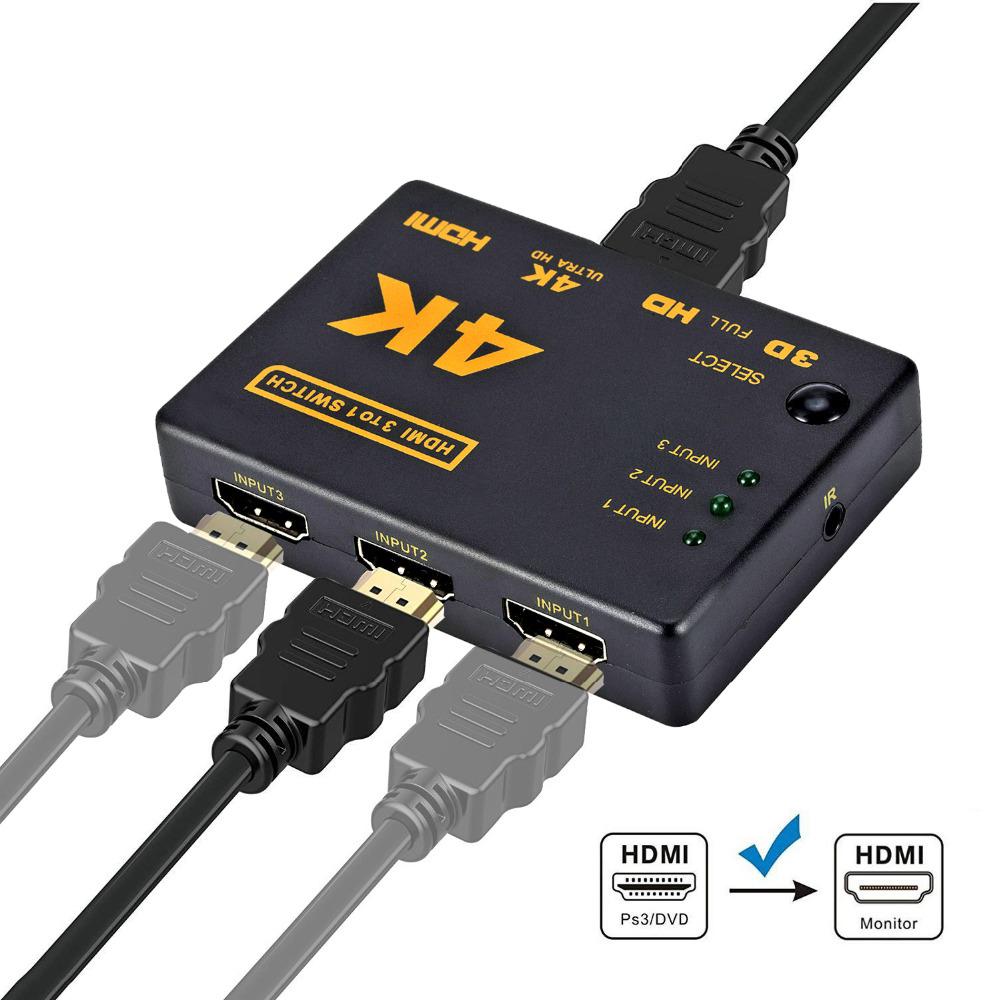 3 Port Hdmi Splitter Switcher In 1 Out Hub Box + Remote Afstandsbediening Auto Switch 1080P Hd Hdmi schakelaar