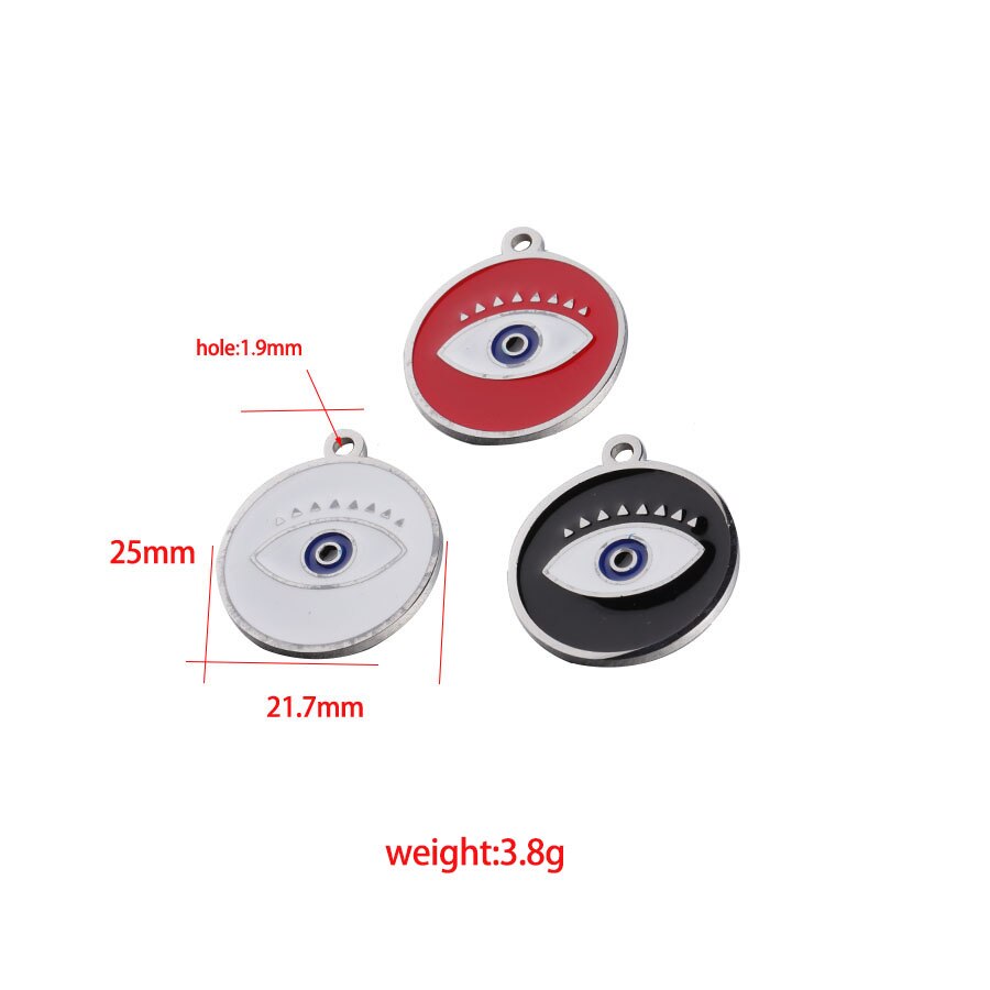 Fnixtar Enamel Round Evil Eye Charm Mirror Polished Stainless Steel Turkey Eye Charms For Jewelry Making 10pcs/lot