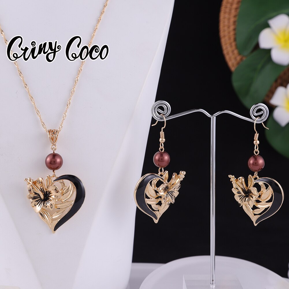 Cring Coco Herz Anhänger Halskette einstellen Hibiskus Blumen Ohrringe Halskette Trend hawaiisch Schmuck setzt für Frauen
