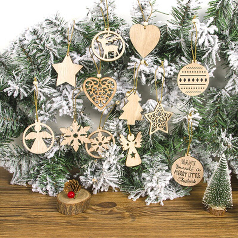12 Stks/set Vintage Kerst Houten Hangers Ornamenten Diy Hout Ambachten Kerstboom Ornamenten Christmas Party Decoraties Kids