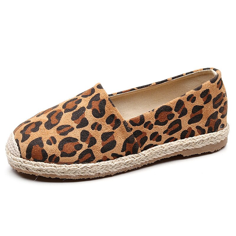 Spring Women Shoes Fisherman Shoes Canvas Slip-on Casual Loafer Flats Leopard Comfortable Casual Mules Espadrille Woman: Coffee Leopard Q50 / 9