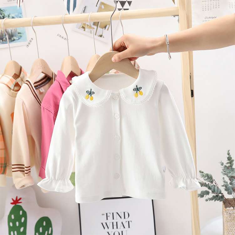 Girls white cardigan Korean version autumn baby coat children's doll collar bottoming shirt top