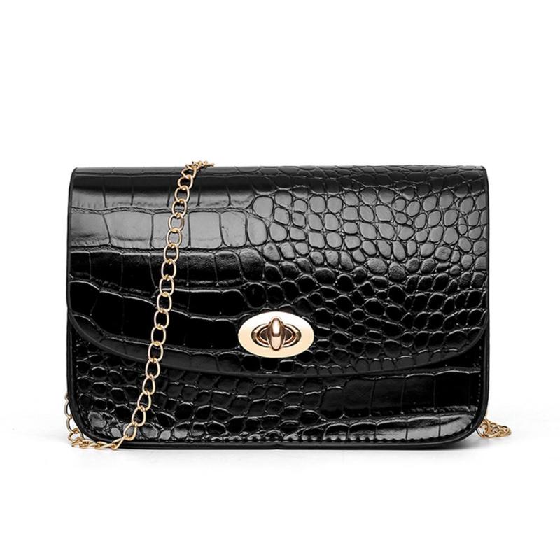 Simples jacaré de couro de crocodilo mini pequena mulher crossbody saco corrente mensageiro bolsa de ombro bolsas femininas: Black