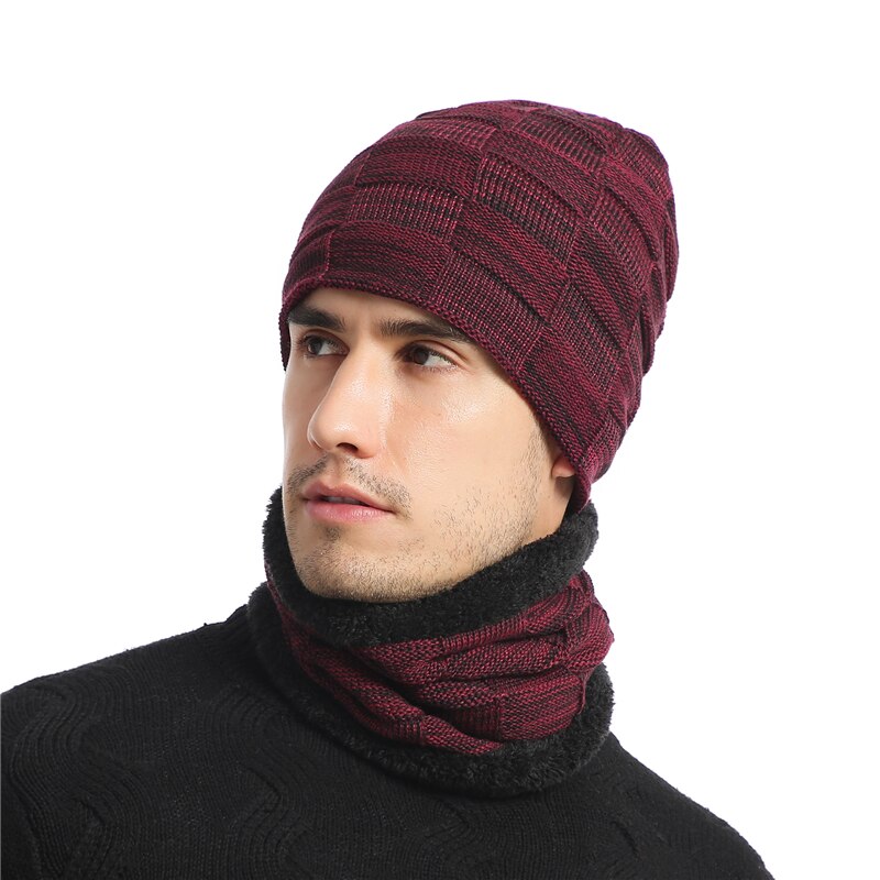 Ensemble bonnet et écharpe d'hiver, bonnet en tricot chaud, bonnet de crâne, cache-cou, bonnet et écharpe d'hiver doublés en polaire épaisse pour hommes et femmes