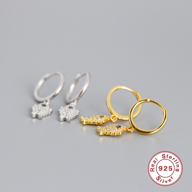 real 925 sterling silver Crystal Heart Hoop Earrings For Women Gold Fish butterfly Cartilage Earrings Charm Jewelry A30