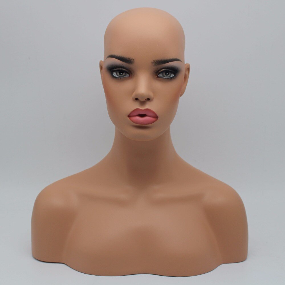 Realistische Fiberglass Afro-amerikaanse Zwarte Vrouwelijke Mannequin Hoofd Buste Voor Pruiken: Skin 2