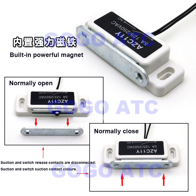 Electric door magnetic switch AZC11Y 125/250VAC magnetic lock switch magnetic induction door safety wired magnetic sensor switch