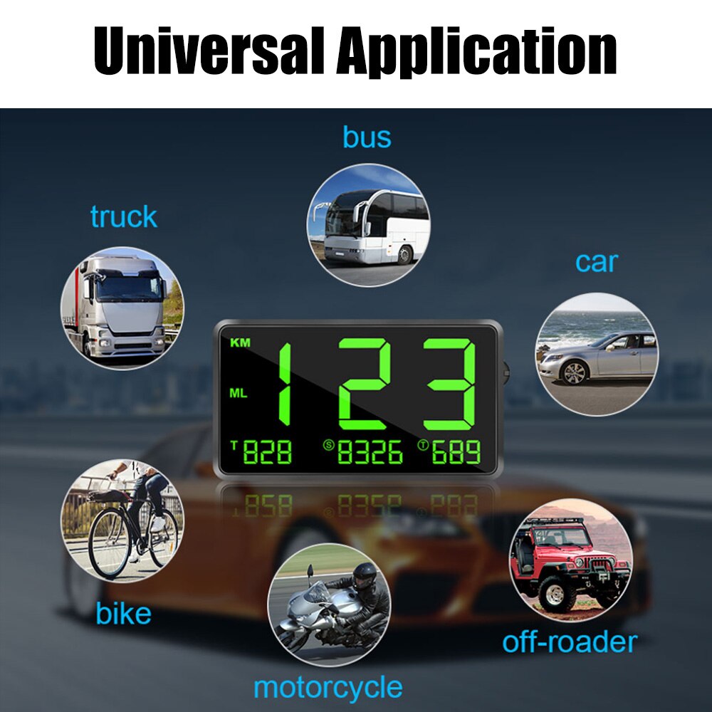 Car Motorcycle Universal Heads Up Display Global Position System Speed Alarm Distance Recording Instrument With Over Speed Alarm