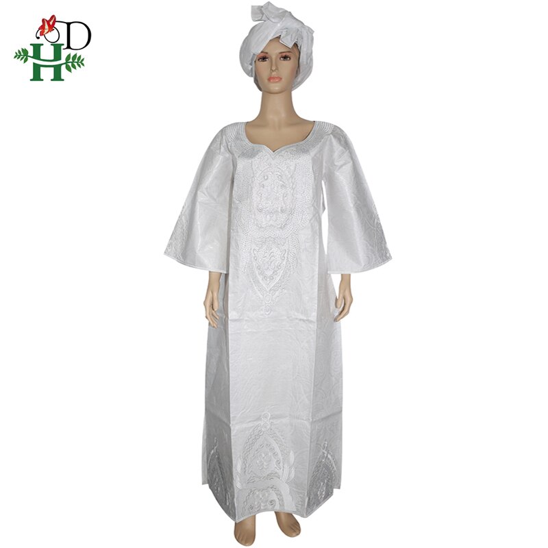 H & D afrikaanse witte jurken voor vrouwen bazin riche jurk met stenen gewaad africaine femme dashiki jurken dames hoofd wraps