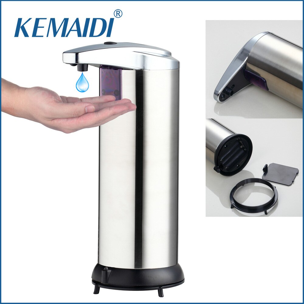 KEMAIDI Modern Automatic Sensor Soap Dispenser Stainless Steel Hands Free Touch Sanitizer Dispenser for Kitchen/Bathroom Set