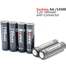 4 Stuks Soshine 3.2V LiFePO4 Batterij Aa 14500 Batterij Pilas Recargables Beschermd Met Batterij Case En Connectoren