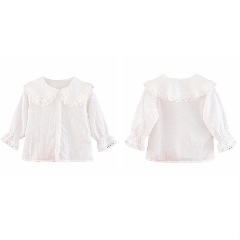 Meninas do bebê blusa camisas brancas algodão rendas camisa outono manga longa turn-down collar criança crianças topos da criança