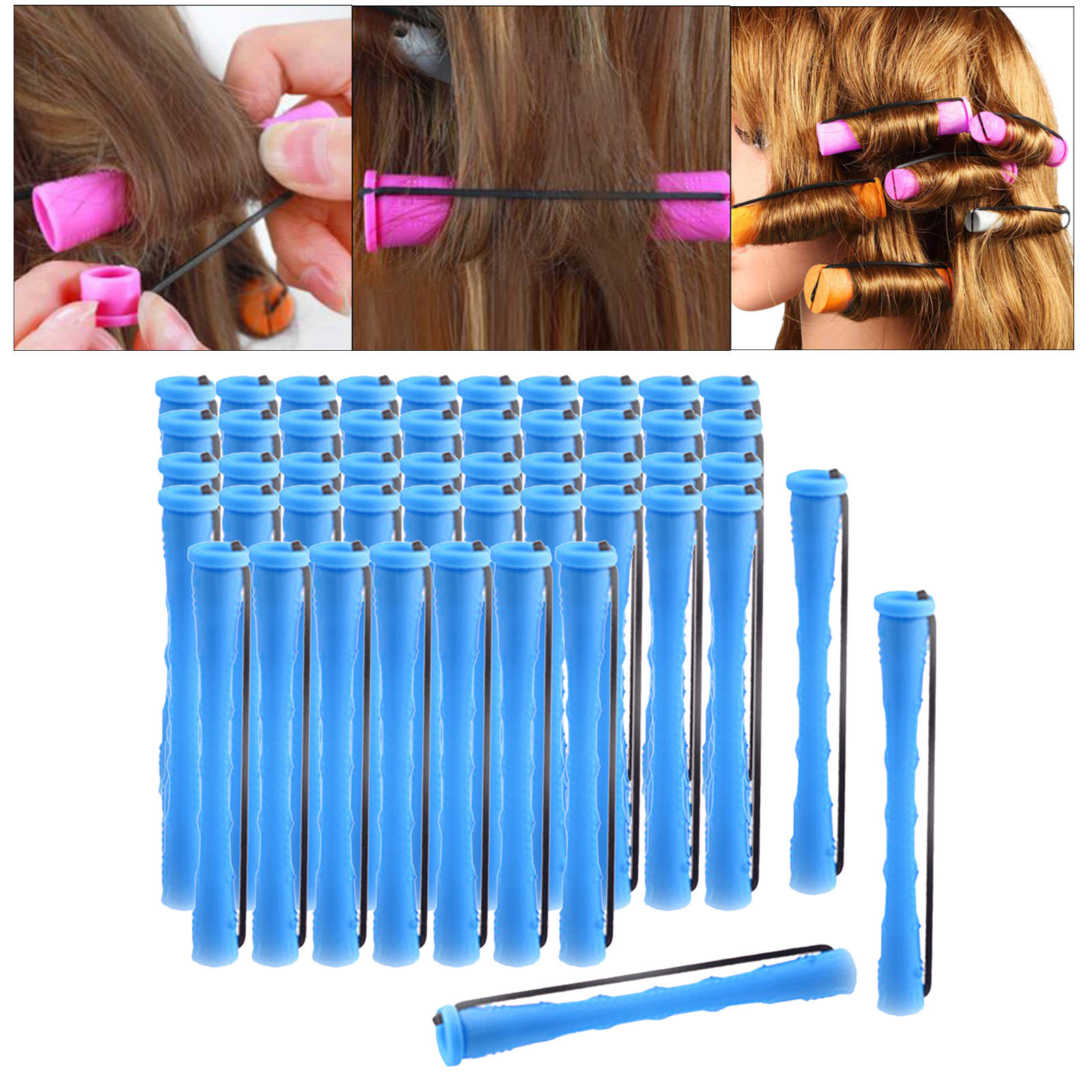 Varillas para rizar el cabello para mujer, rodillos de pelo largo y corto sin calor, herramientas de peluquería con banda de goma, 1 paquete