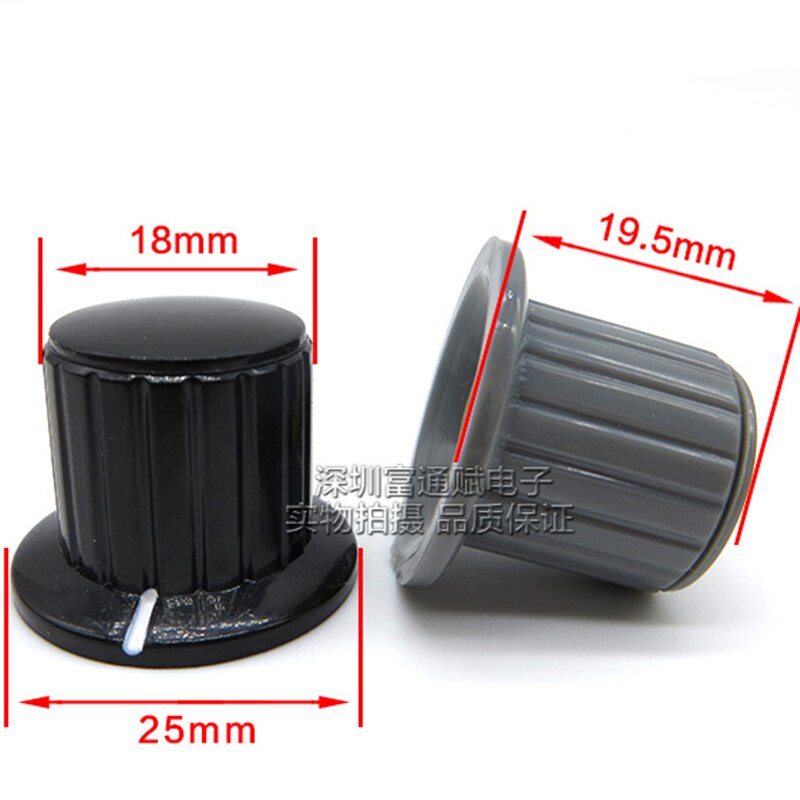 10 stk potentiometer plastikknopkapsel kyp 25-18-6j -bånds switch universal rund d-formet aksel sort og grå