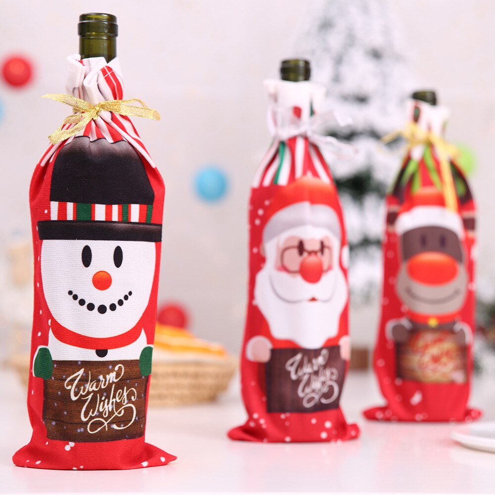 Fengrise Kerst Decoraties Voor Huis Kerstman Wijnfles Cover Sneeuwpop Kous Houders Xmas Navidad Decor Jaar