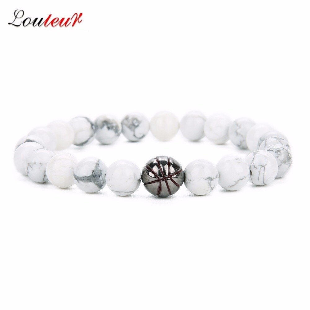 Pulsera con abalorios de baloncesto de piedra de Lava para mujer, brazalete deportivo de cuentas de baloncesto, brazalete con abalorio de béisbol, de Navidad