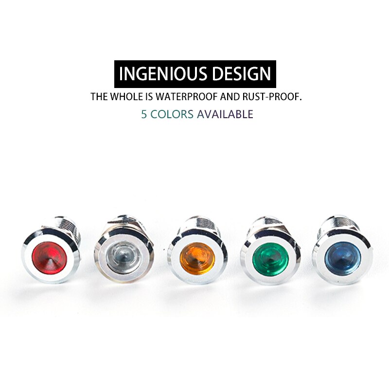 22mm LED Metal Indicator light waterproof Warning Light Signal lamp with wire 3V 6V 12V 24V 110V 220V Red/Yellow/Blue/ Green/Wh