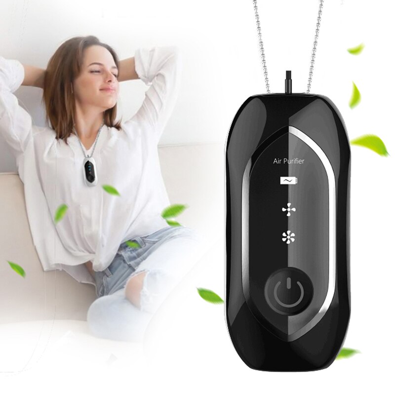 Mini Hanging Neck Air Purifier, Stylish Personal Wearable Portable Necklace Air Purifier Negative Ion Generator Black