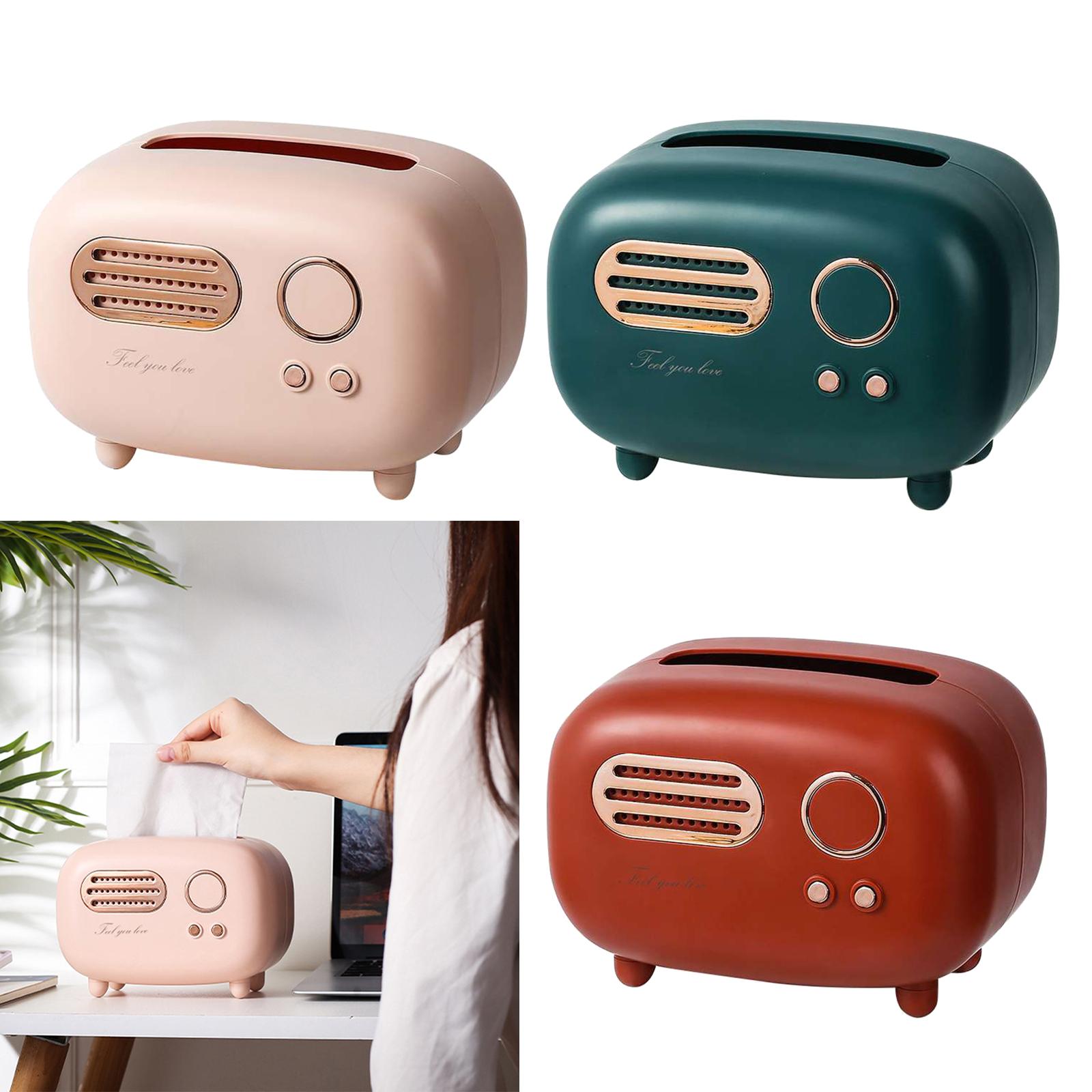 Retro Radio Tissue Box Cover Removable Paper Dispenser Tissue Holder for Coffee Shop Bar Wine Cellar Restaurant Decorative