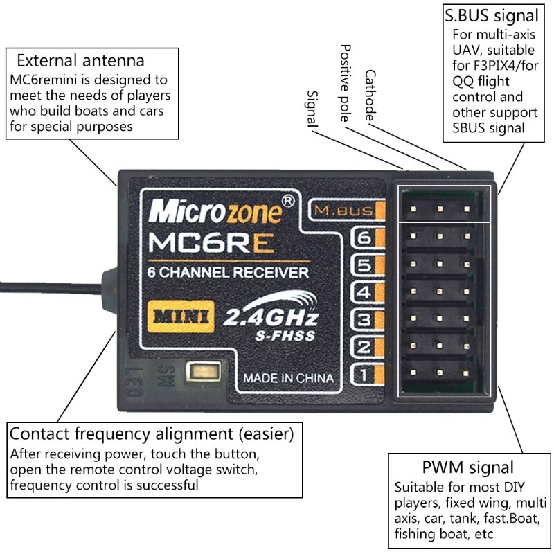 2.4GHz MC6RE Receiver 6-Channel Gyroscope Receiver MC6C Remote Control Receiver