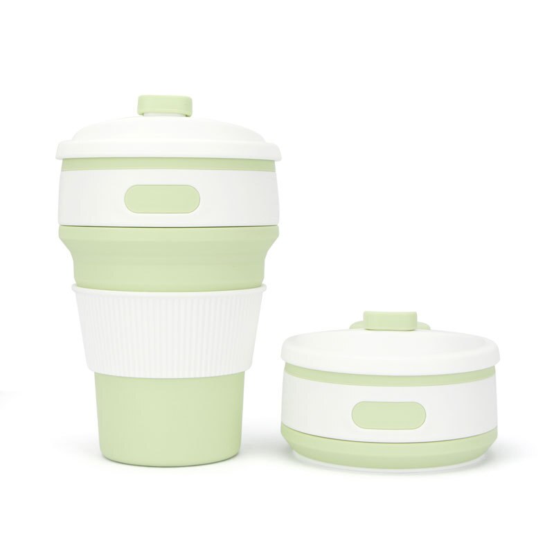 Tazas de silicona para agua retráctiles portátiles de 350ml taza de viaje plegable de Color sólido multifunción: Verde claro