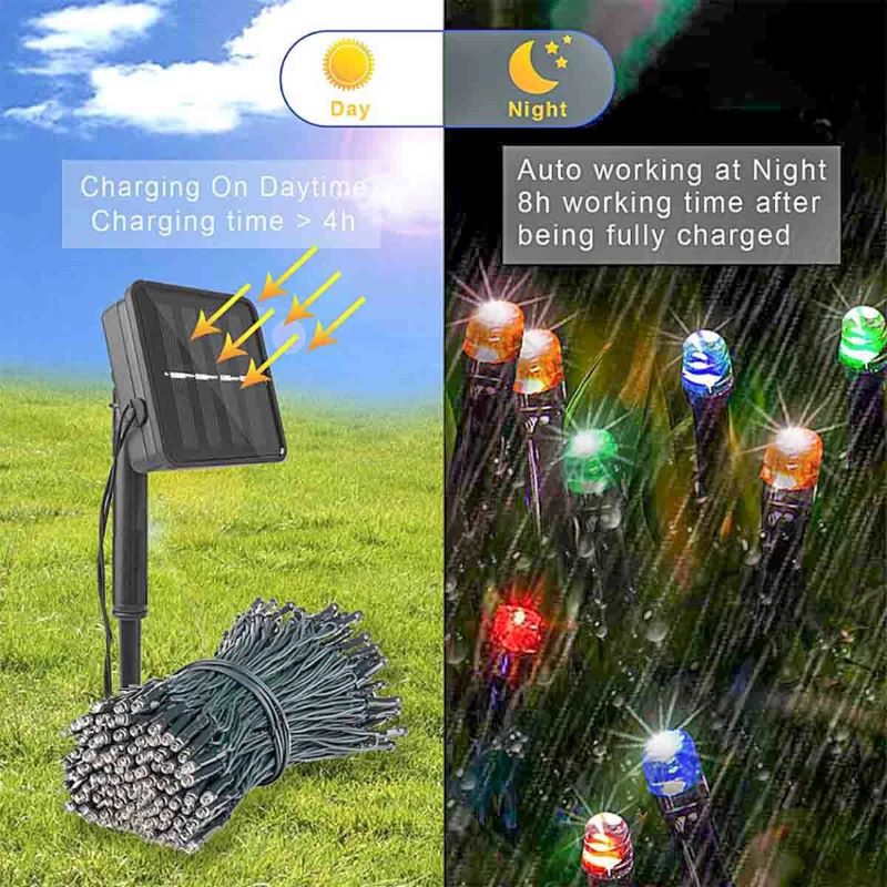 Guirnalda de luces navideñas solares para exteriores, 30/100 LED, 8 modos, luces solares para exteriores, adecuadas para jardín, terraza, valla, fiestas navideñas