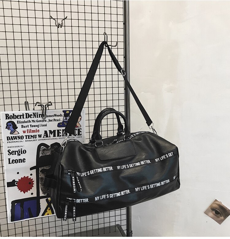 Saco de fitness saco de treinamento de esportes saco de viagem de grande capacidade de negócios femininos curto saco de viagem saco de bagagem de mão multifuncional: Black
