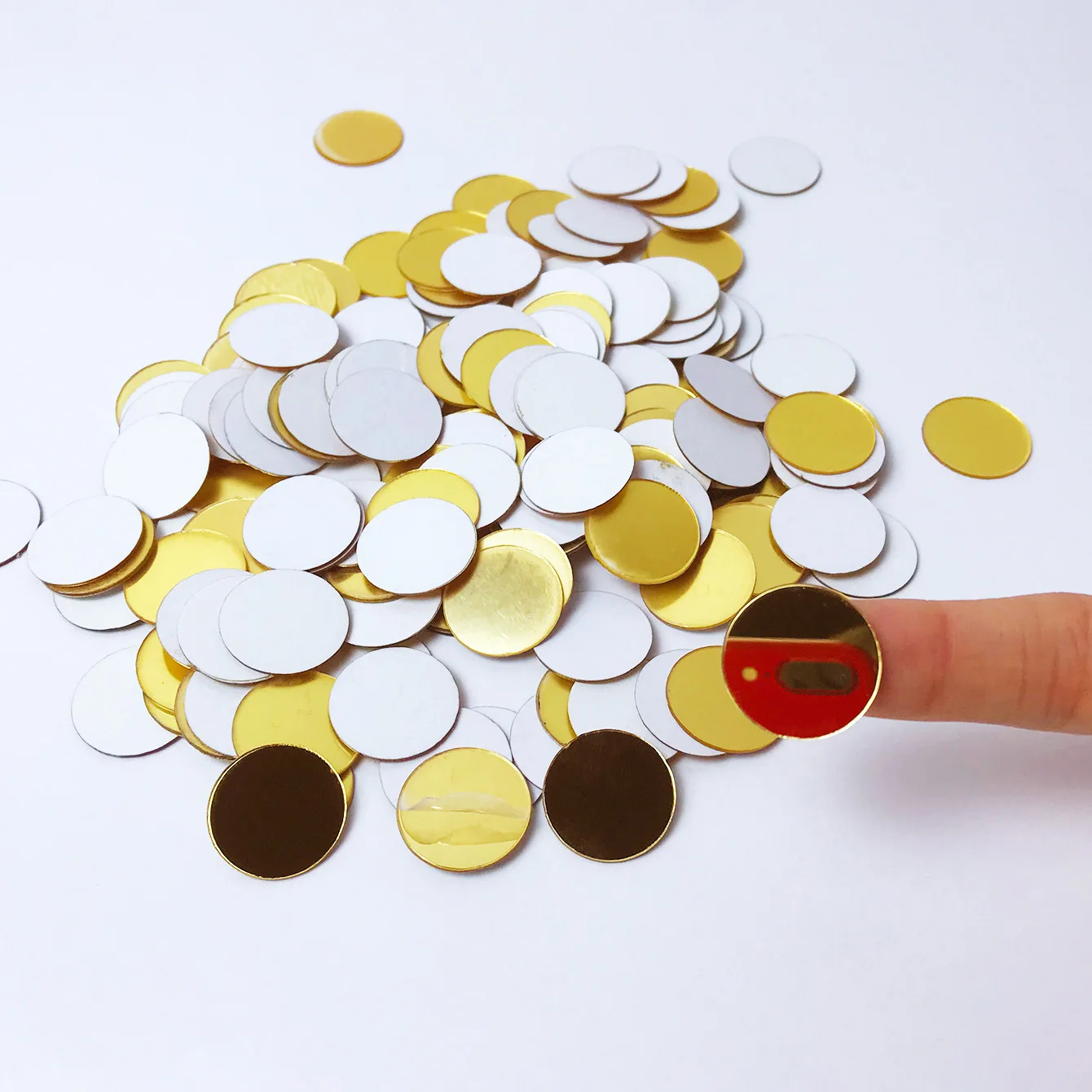 100 Uds 2/3/4cm DIY objetos pequeños pegatinas de mosaico cuadrado espejo redondo pegatinas de pared acrílicas accesorios artesanales pegatinas de fondo: Pequeño / Rojo