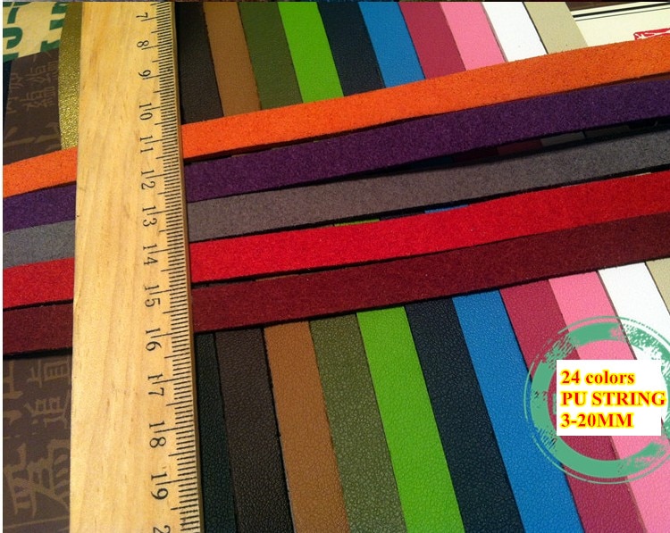 24 colores Cordón de cuero Faux/cordón/Tira/Cadena de cable de gamuza PU/5/8/10/12/15/20mm DIY collar pulsera joyas 10m