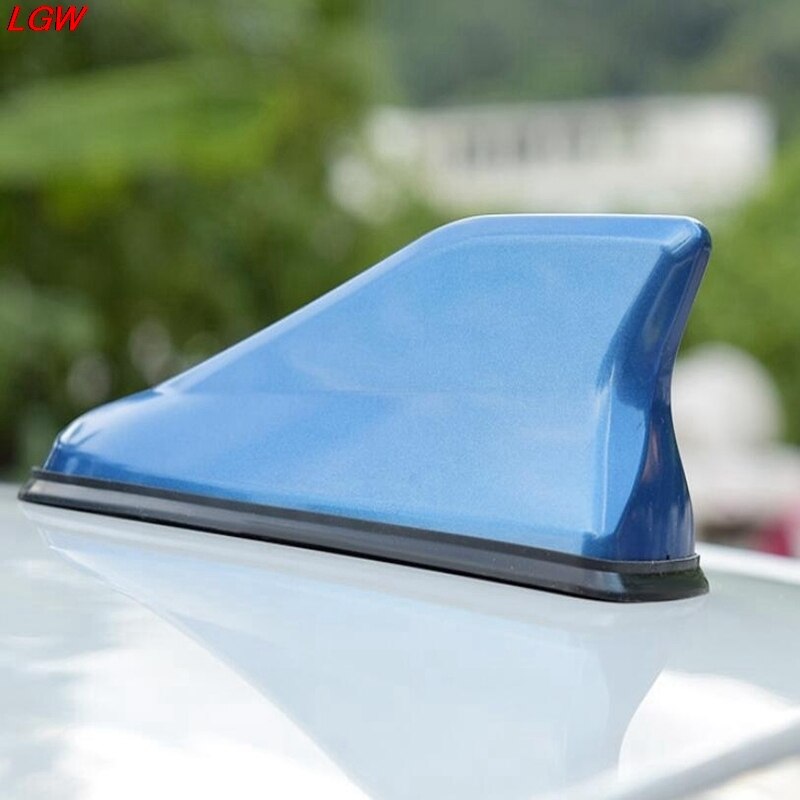 Upgrade signal GM shark fin antenna car top cover FM/AM radio antenna replacement Universal roof antenna Tail decorative antenna: blue