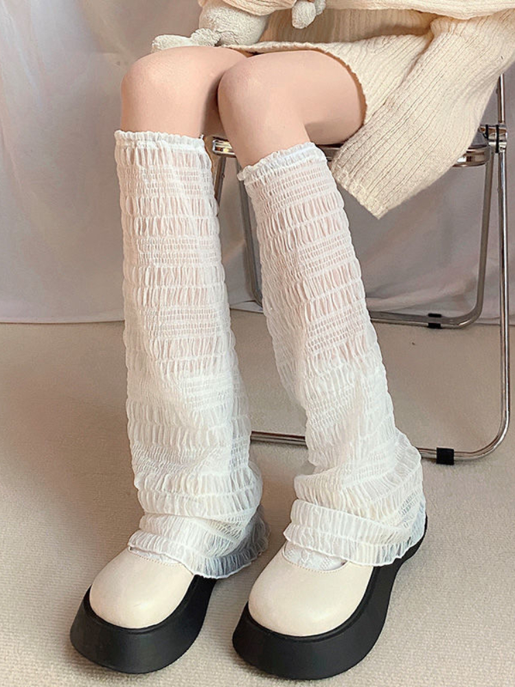 Zomer Uitlopende Beenwarmers Vrouwen Witte Holle Lange Kousen Kniehoge Ademende Meisjes Beenwarmer Y2k Kawaii Mesh Sok
