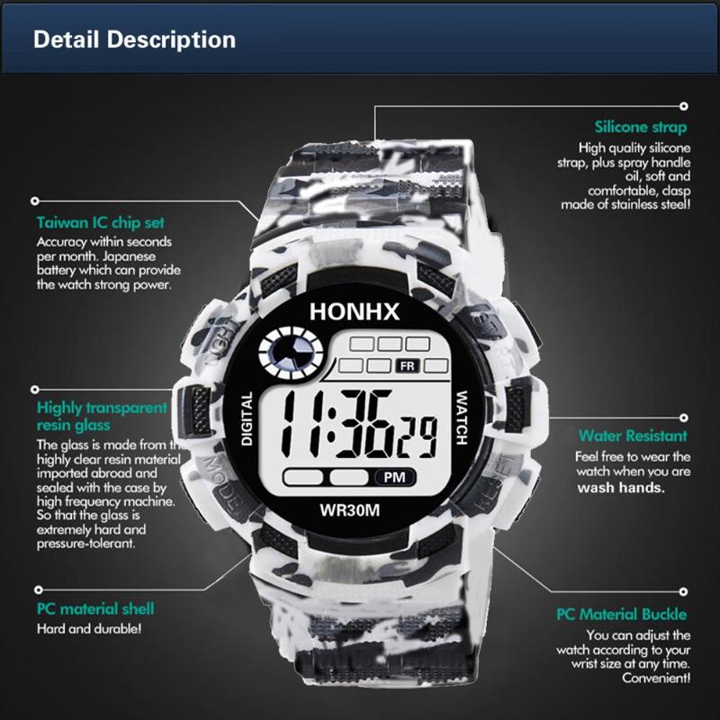 Men Sports Digital Watch Waterproof Wristwatch LED Camouflage Sports Electronic Shock Outdoor Watch