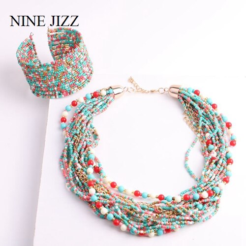 Vintage boheme store sætning perler kæde kvast halskæder til kvinder maxi enkel stil tribal smykker håndlavede colliers: 3055