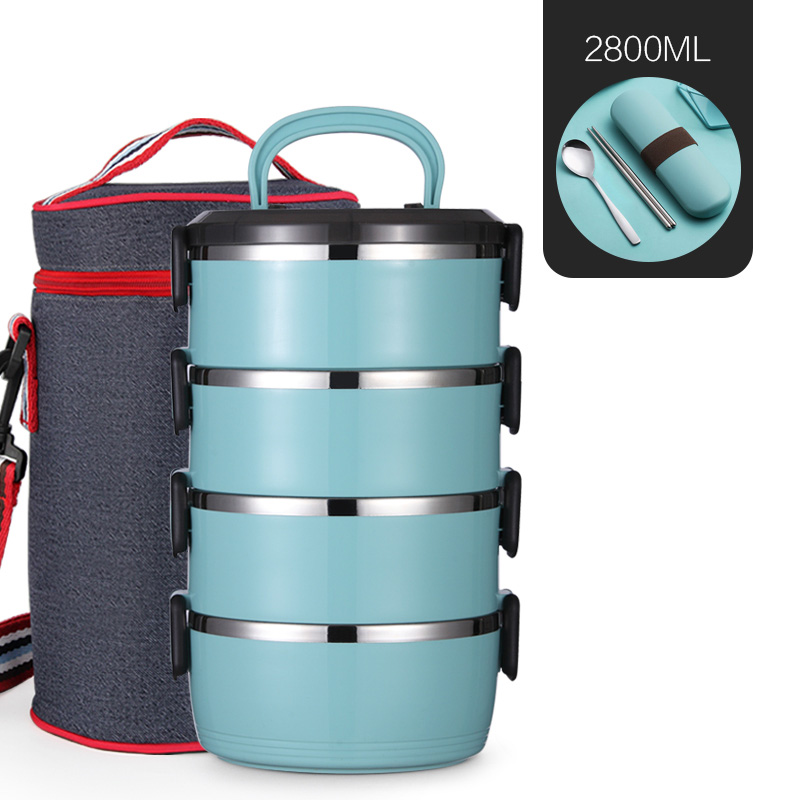 Tragbare Schule Dicht Thermische Lunchbox Für freundlicher Büro Picknick Große Lebensmittel Container einstellen Edelstahl Bento Boxs Japanischen: 4 Schicht Blau-Tasche einstellen