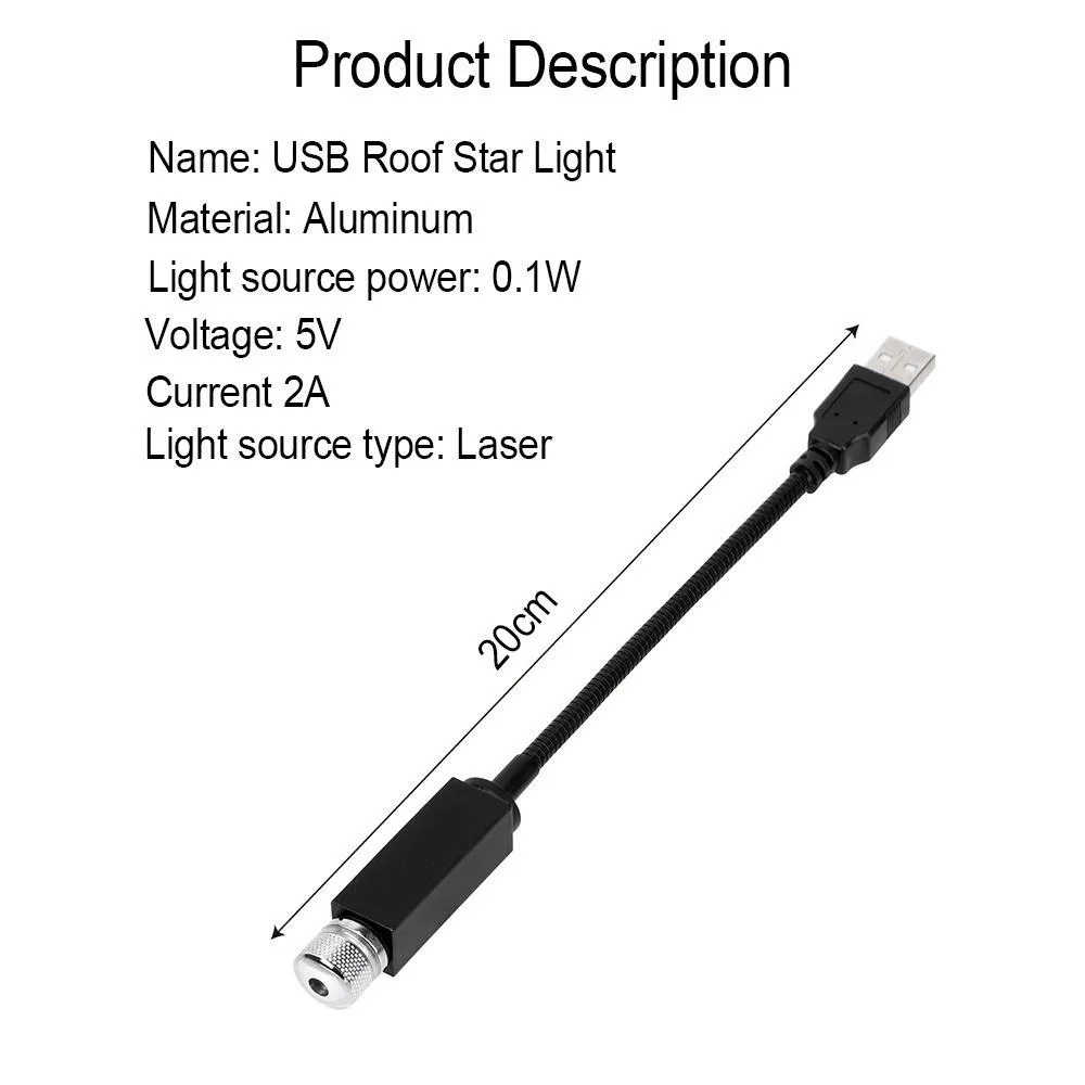 Proyector de estrellas de luz LED para techo de coche, atmósfera ambiental Interior, lámpara de galaxia, luz decorativa USB para coche, en casa, luz nocturna