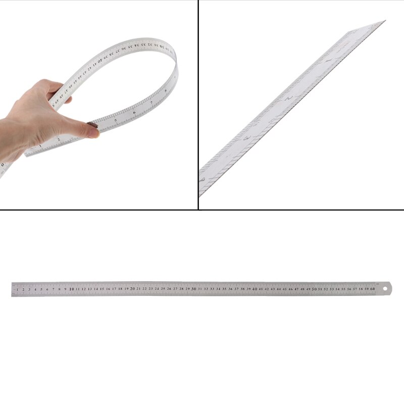 Ruostumaton teräs kaksipuolinen mittaviivain suora reuna 60cm hopea  x6hb