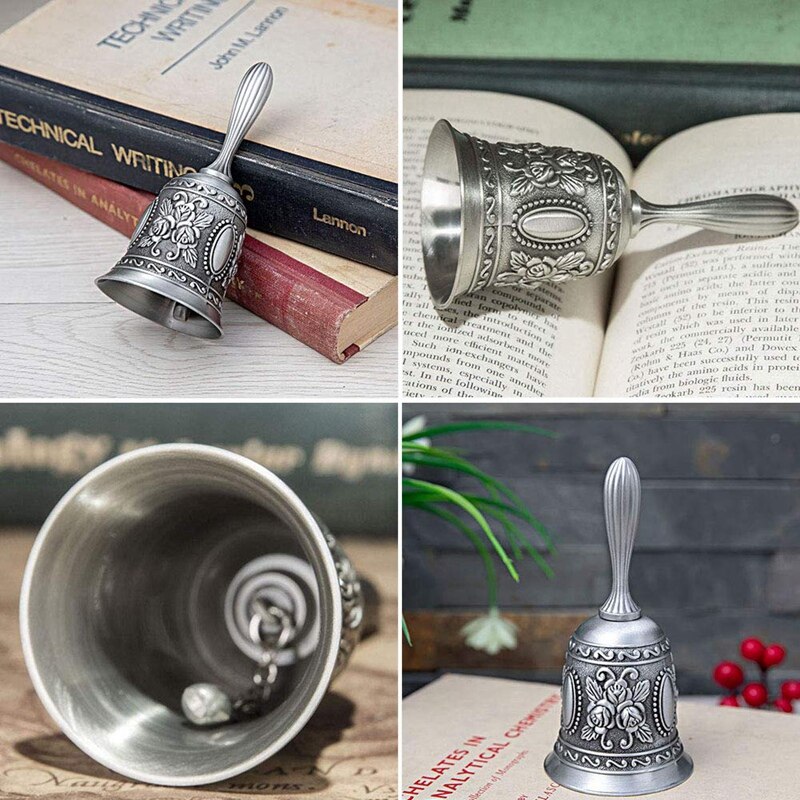 Hand Bel, Metal Tone Ring Alarm Hand Hold Dienst Call Bell Desktop Bel Thee Diner Bel Spel Bel, kerst Bel Zilver