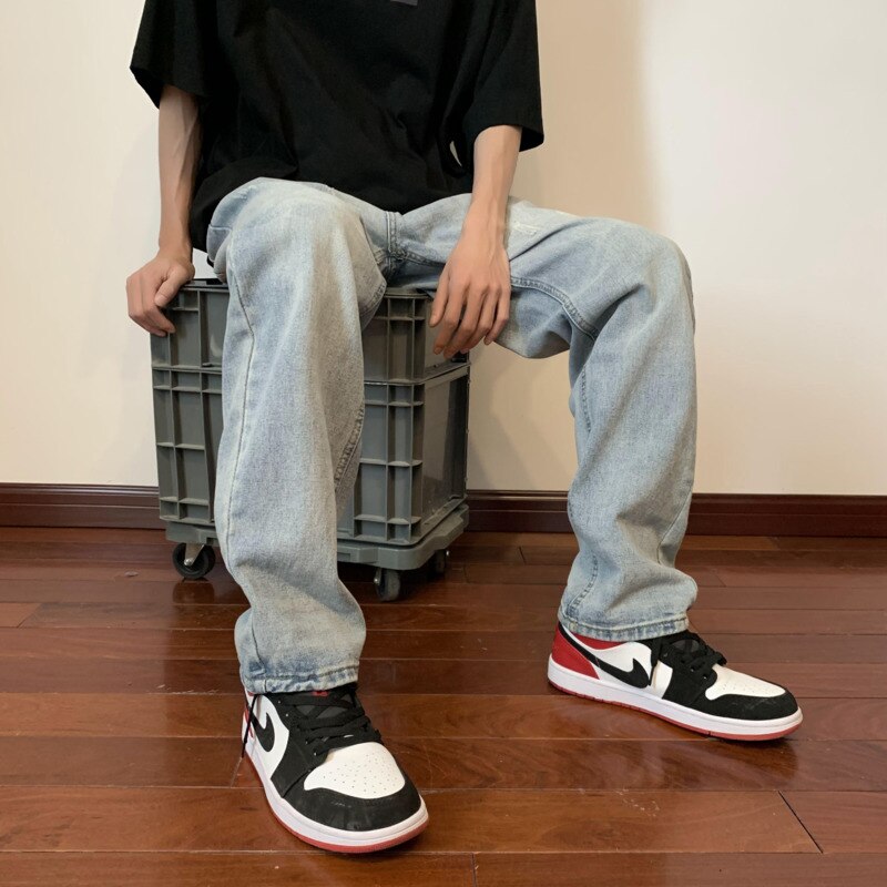 Pantalones vaqueros holgados para hombre, Jeans rectos rasgados informales a la , ropa de calle, pantalones vaqueros holgados de Hip Hop, M-2XL