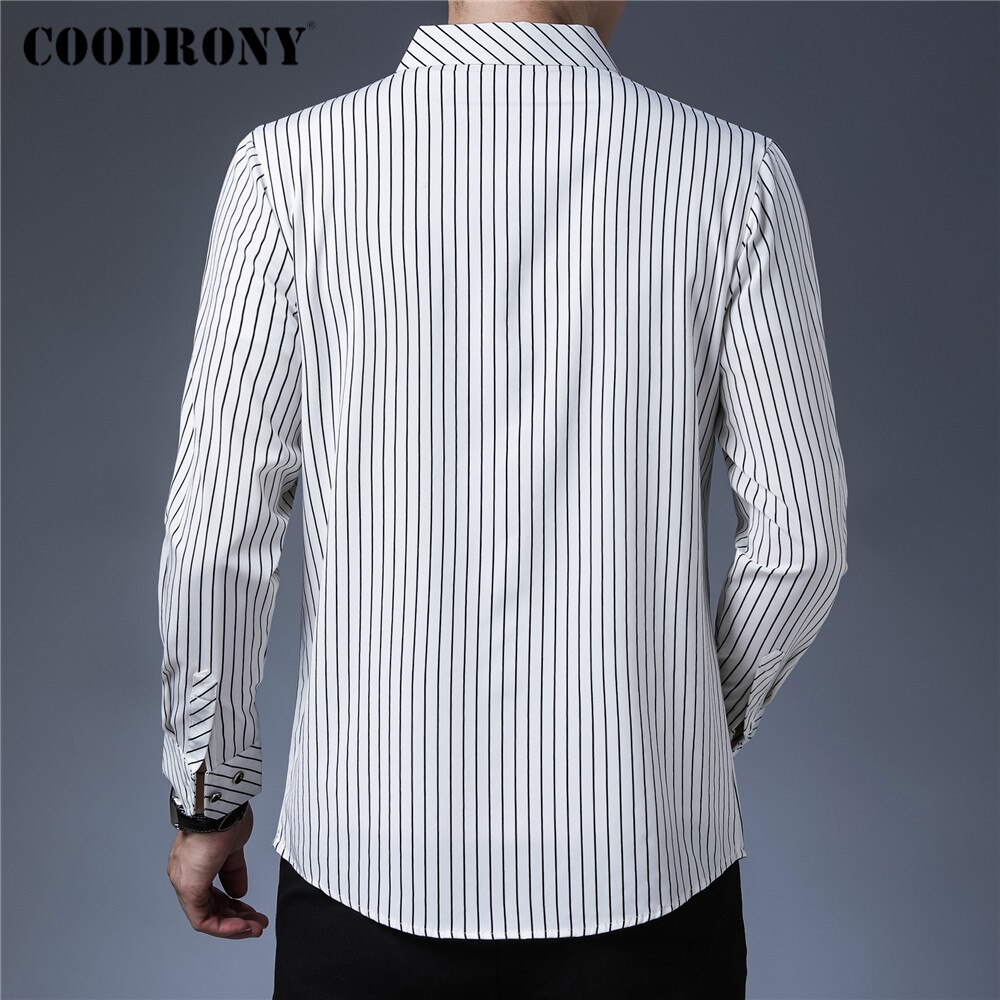 COODRONY-ropa de calle a rayas para hombre, camisa de manga larga ajustada, informal, de negocios, a la , novedad, primavera y otoño, C6216