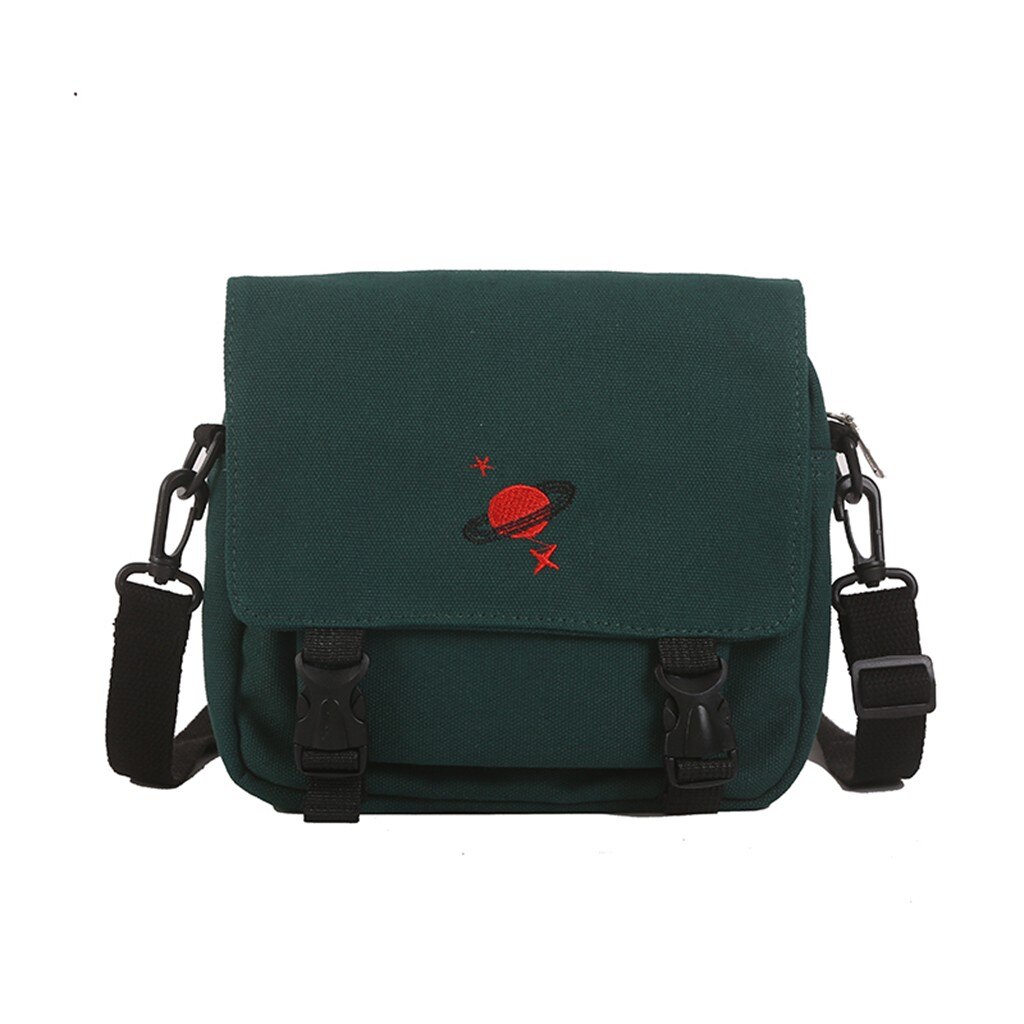 Women Handbag Shoulder Bag Crossbody Bags For Women Embroidered Canvas Handbag Buckle Cartoon Shoulder Bag: Green