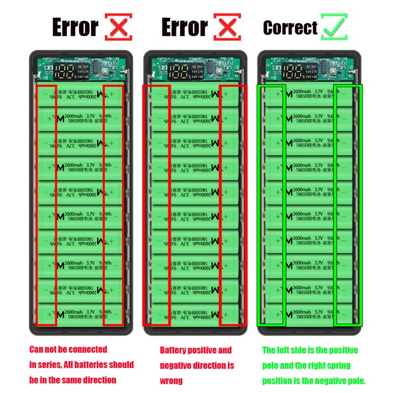 LCD Display DIY 10x18650 Battery Case Power Bank Shell Charger Box Accessories