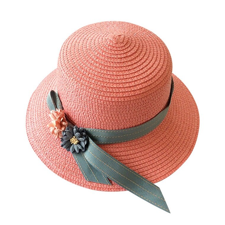 Chapeau de paille à fleurs pour filles, Panama, casquette de soleil pour enfants, chapeaux d&#39;été pour bébés: Pastèque rouge