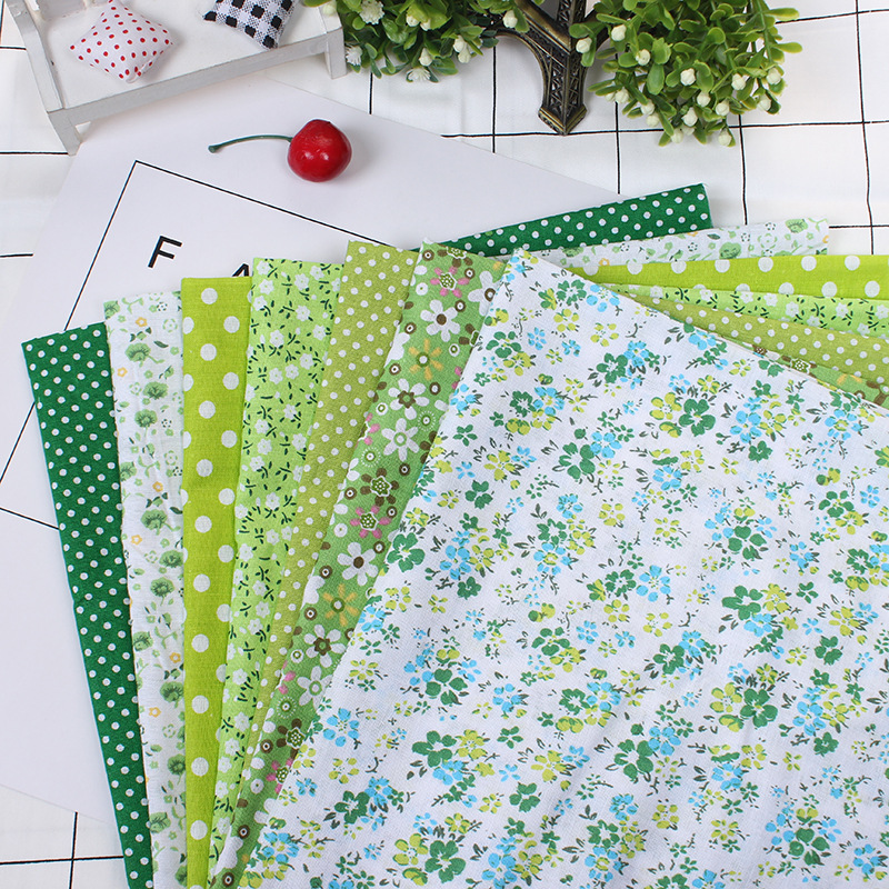 7 Sheet 50*50cm 100% Cotton Mixed Style Floral Print Fabric Cloth Material beautiful DIY Sewing Patchwork supplies home decor: green