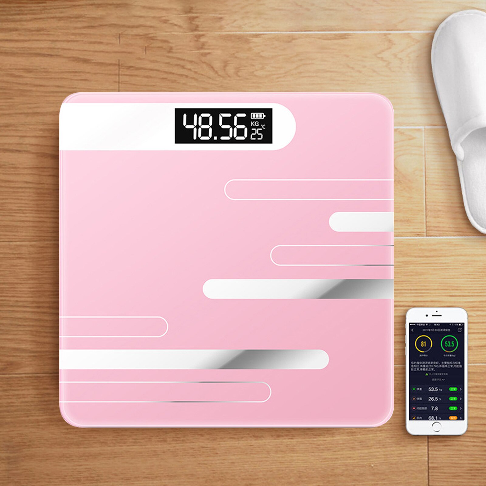 Báscula Digital inalámbrica para peso corporal, balanza de grasa corporal con batería, Bluetooth inteligente: Line rose gold