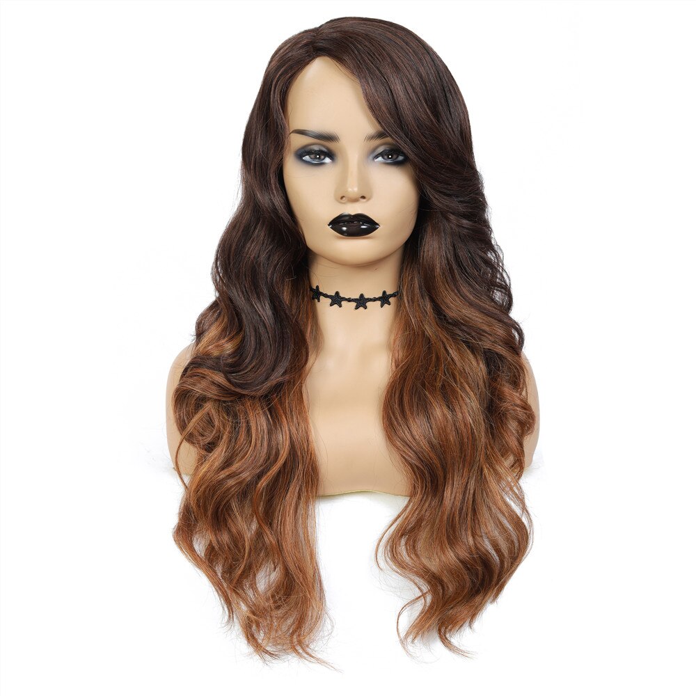 SOKU Pelucas długo brązowy falisty peruka syntetyczny Sznurówka przód peruki dla czarny kobiety Sznurówka peruka syntetyczny Glueless ciepło odporny Fiber peruki: DXR1433