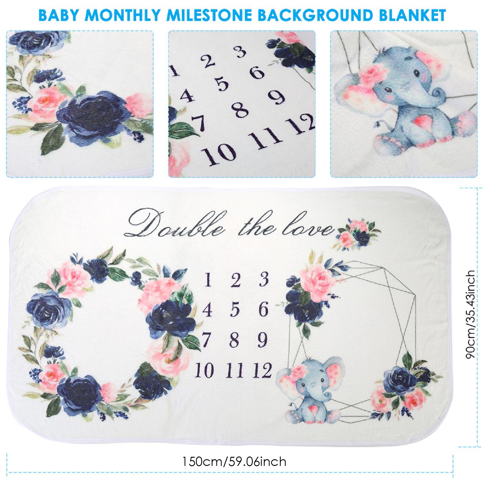 Tvillinger 160cm x90cm nyfødt baby månedlig vækst milepæl tæppe print blomsterfotografi rekvisitter baggrund klud minde tæppe