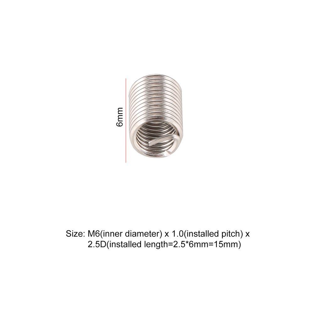 50 Stuks Schroefdraad Inserts M6 1.0 2.5D Roestvrij Staaldraad Helicoil Fasteners Hardware Reparatie Tools Schroef Mouw Set