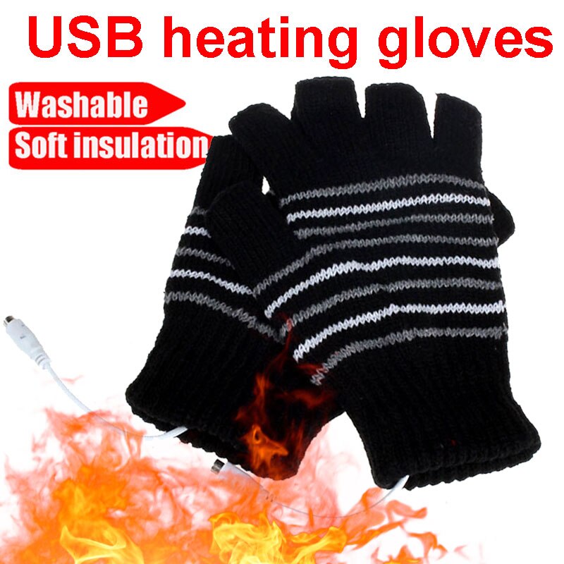 USB Heating Gloves Hand Warmer USB Glove Outdoor Ski Skating Sports Finger Warm Gloves Unisex Keyboard Work Fingerless