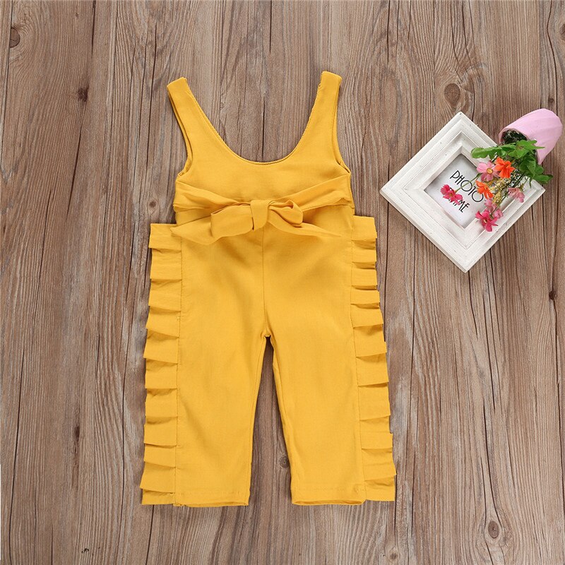 2019 Bambini Del Bambino Vestiti Delle Ragazze del Cotone di Estate Tute e Salopette Della Cinghia di Modo Ruffle Pagliaccetto Tuta Con Coulisse Bib Pants Outfit Vestiti