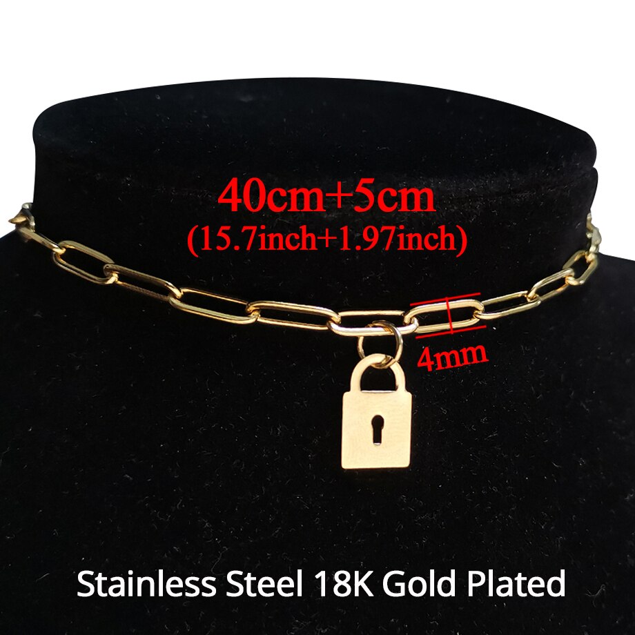 Punk Miami Cuban Choker Necklace Collar Statement Hip Hop Gold Color Stainless Steel 35+5cm Chain Necklace Women chocker: XL1721STG40